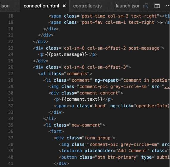 A code editor screenshot showing HTML and CSS files side by side using the CSS Peek extension, with a connection.html and style.css tabs open and class definitions highlighted for quick navigation.